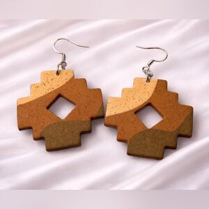 Hand Crafted Brown and Tan‎ Geometric Earrings
